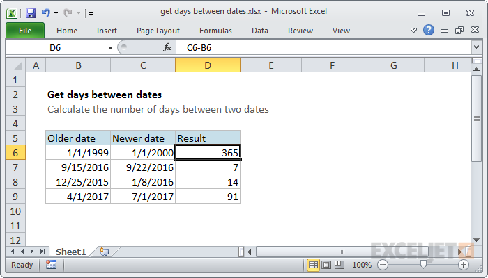 Get days between dates Excel formula Exceljet